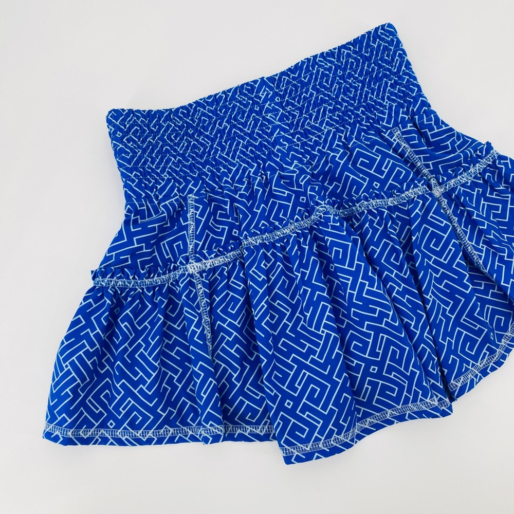 🛍️ The Bubble Skort Womens XS Blue Geometric Smocked Ruffle Tennis Mini